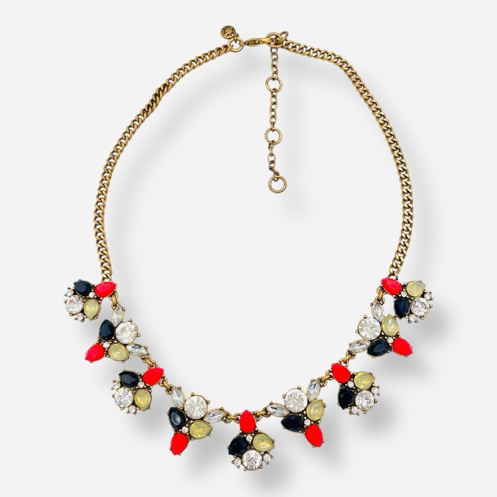 JCrew Statement Bib Necklace Prong Stones Colorful Gold Tone‎ Vintage